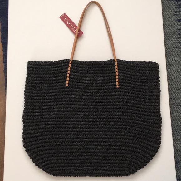 black straw tote bag